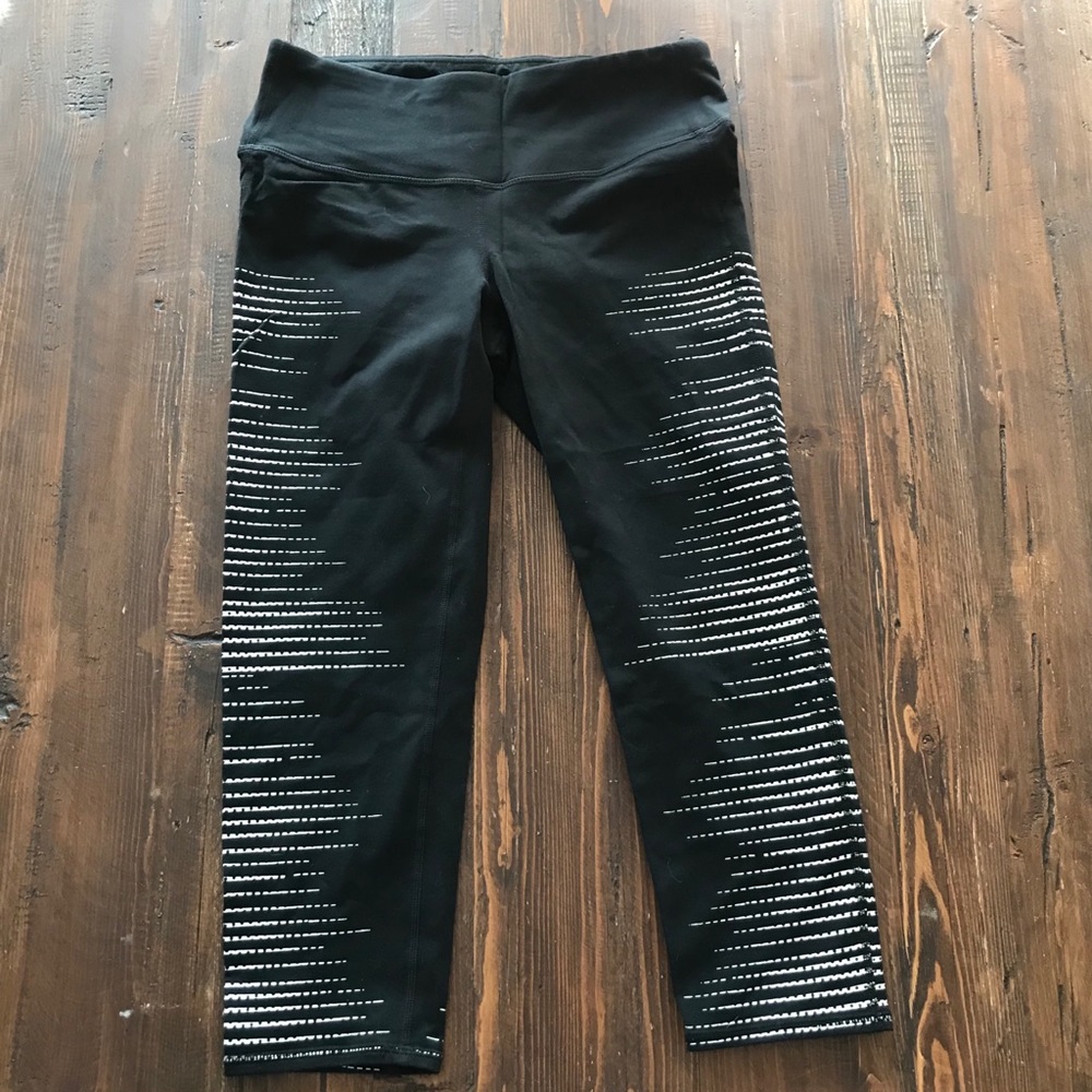 Athleta Black & White Striped Cropped Legging
